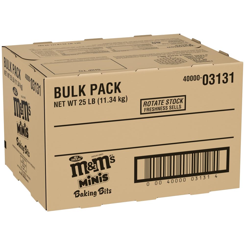 M&MS Milk Chocolate MINIS Size Baking Bits 25-Pound Bulk Package Box
