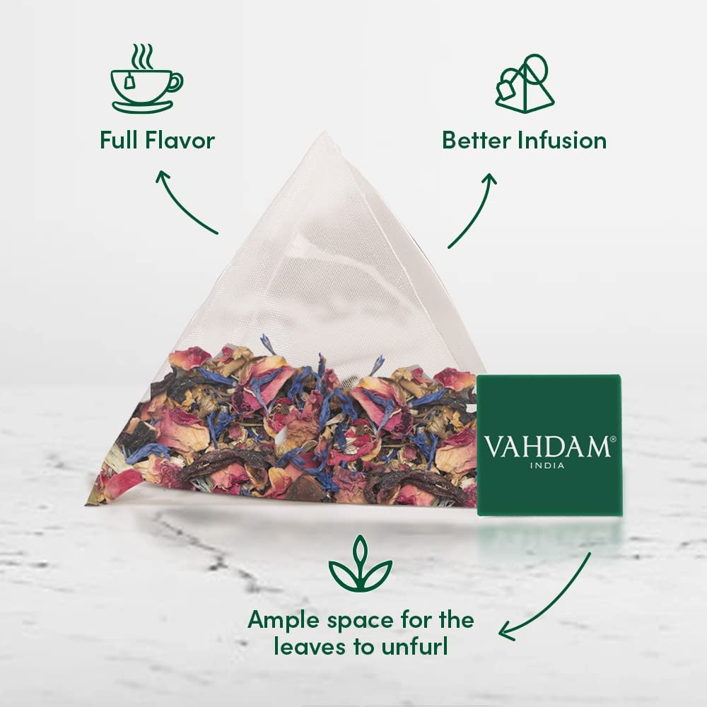 Vahdam, Hibiscus Flowers Herbal Tea Bags (15 Count) Caffeine Free, Non Gmo, Gluten Free Hibiscus Tea | Floral Flavor Tisane - Hibiscus Rose Petals & Exotic Spices | Resealable Ziplock Pouch