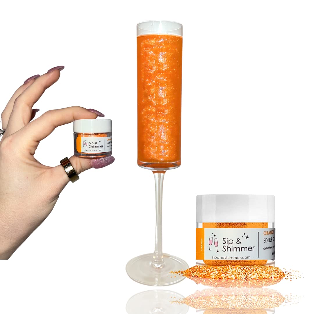 Sip & Shimmer Edible Glitter for Drinks - Food-Grade Cocktail Glitter - Small - Black Orange Halloween - Kosher, Nut-Free, Gluten-Free