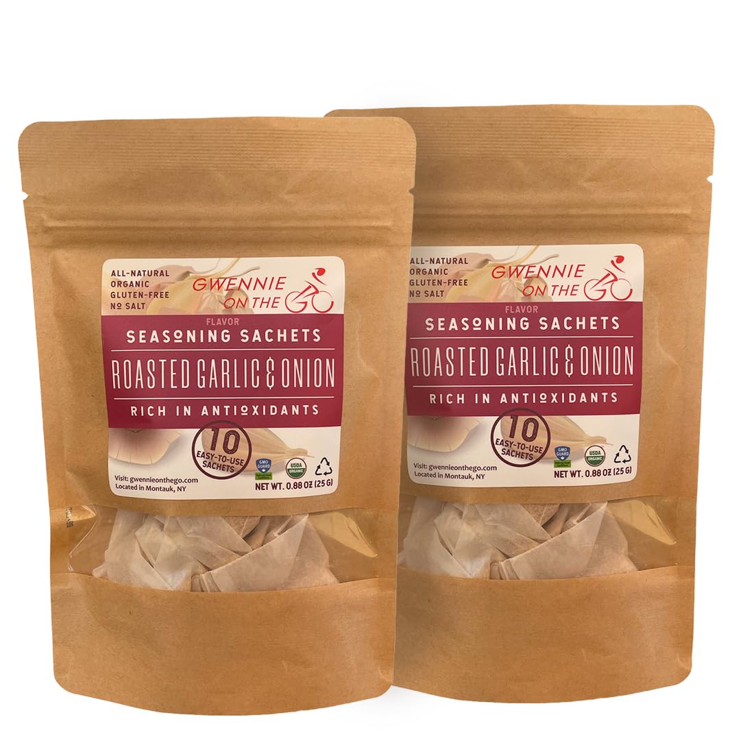GWENNIE ON THE GO Seasoning Sachets, Roasted Garlic & Onion, Organic, Gluten-Free, 4 oz (Pack of 2)