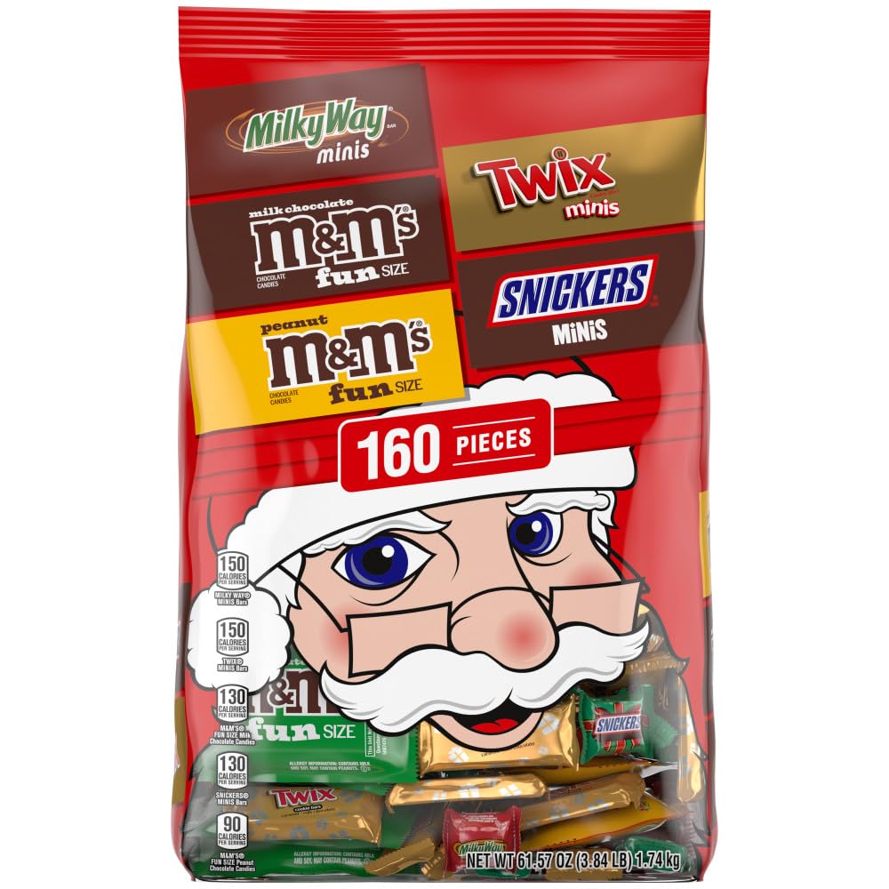 M&M'S Milk Chocolate, M&M'S Peanut, SNICKERS, TWIX, & MILKY WAY Fun Size and Mini Chocolate Christmas Candy Individually Wrapped