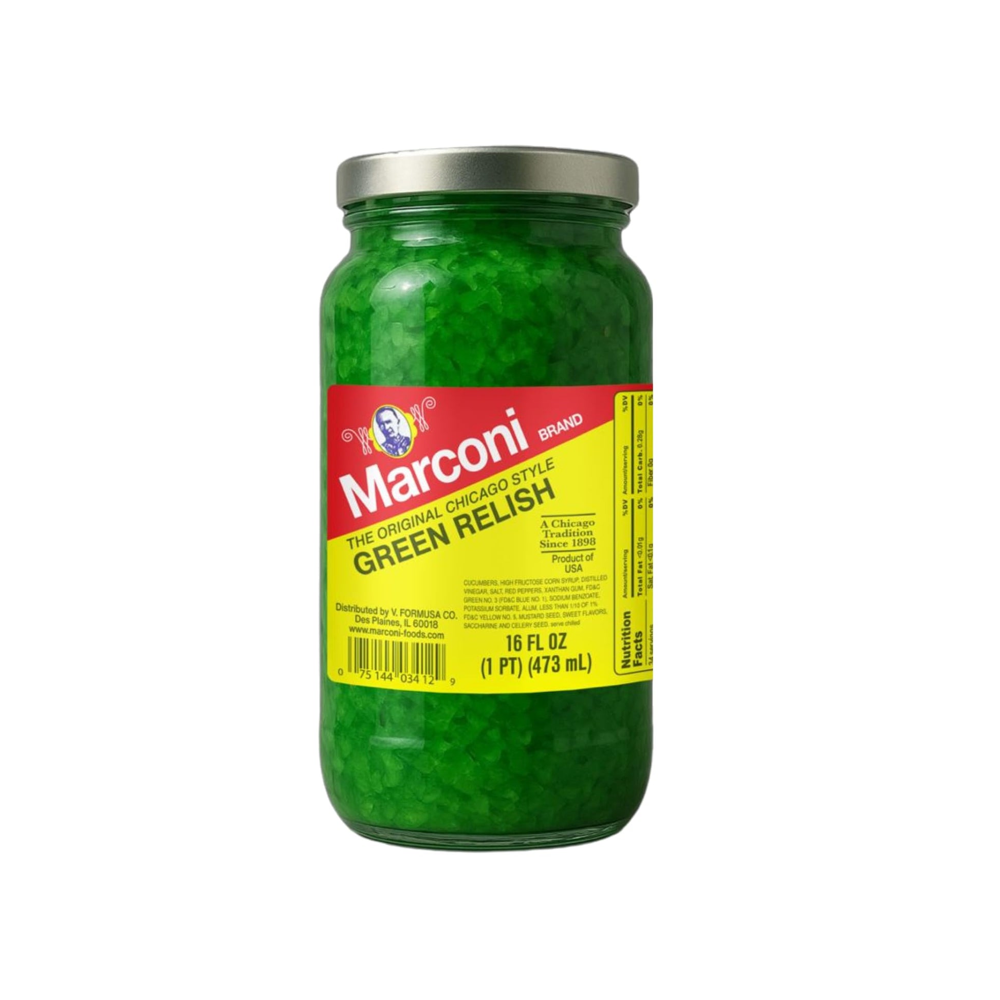 Marconi Chicago Style Green Relish - Sweet Pickle Relish for Hot Dogs & Burgers - 16 oz Jar