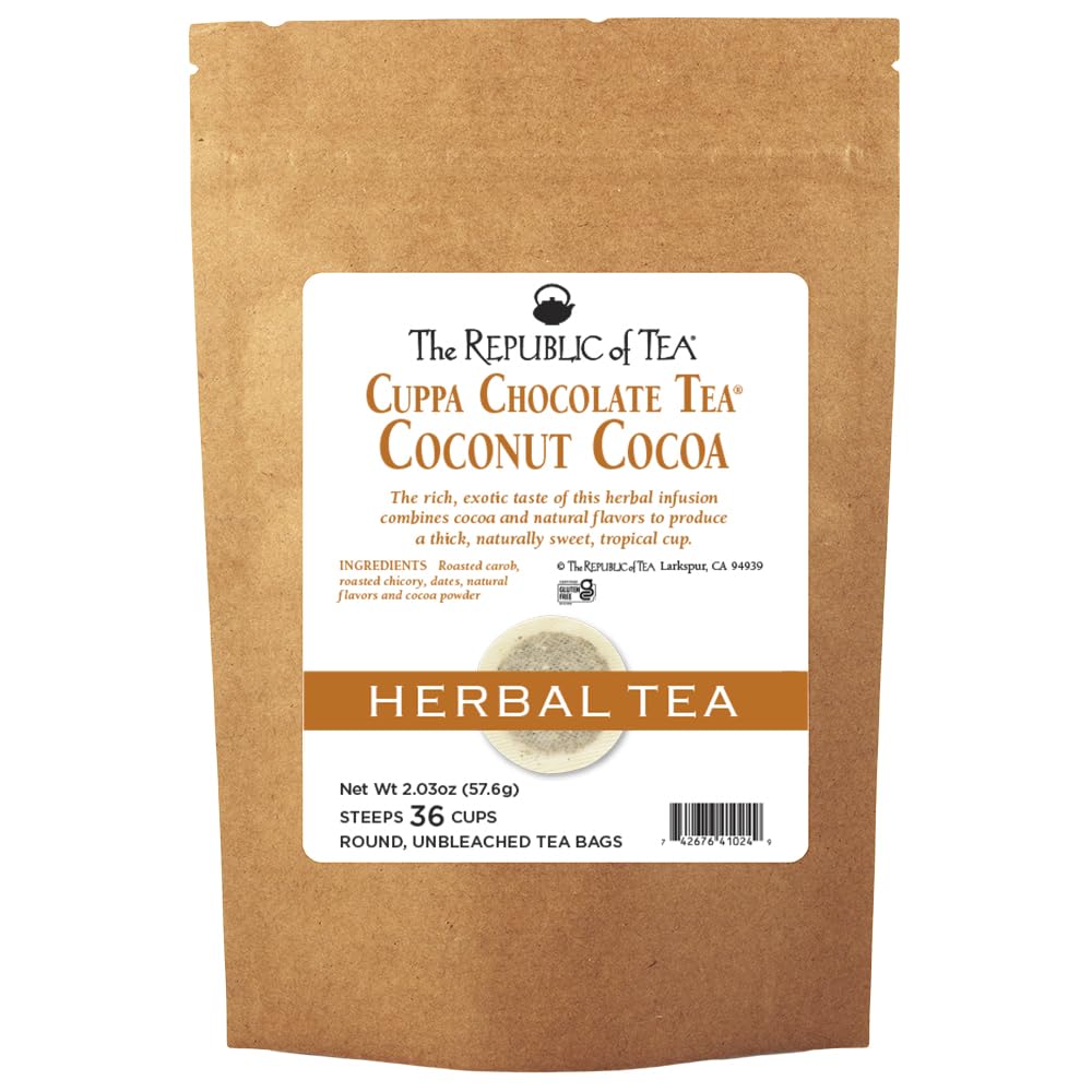 The Republic Of Tea - Coconut Cocoa Cuppa Chocolate Tea Bags Refill  Low-Energy Blend  36 Servings