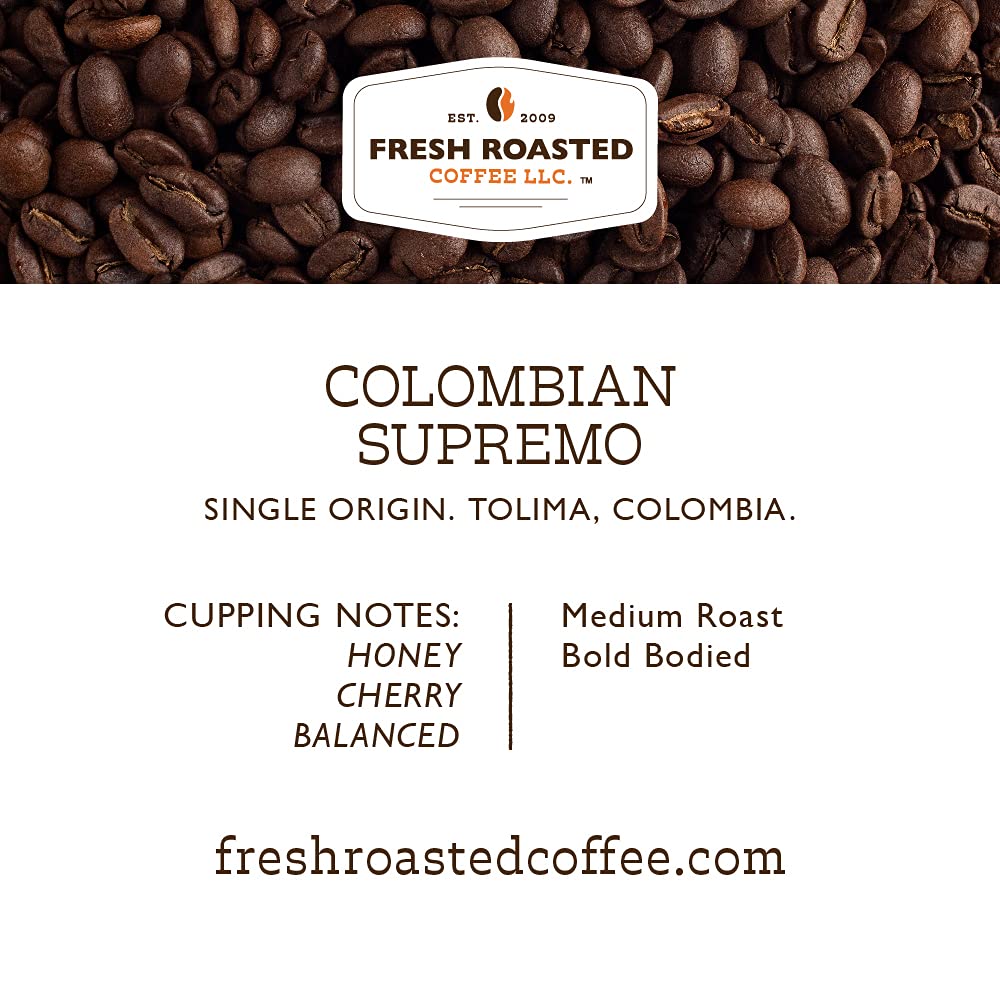Fresh Roasted Coffee Colombian Supremo Pre-Ground 2.25 Ounce Fractional Packs, 96 Count, Kosher, Coffee Color