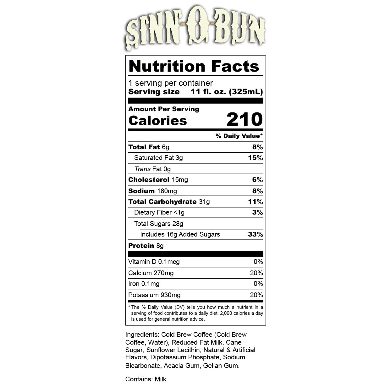 Bones Coffee Company Sinn 'O' Bunn Cinnamon Rolls Flavored Cold Brew Latte, Medium Roast Iced Coffee In Can,Ready To Drink, 11 F