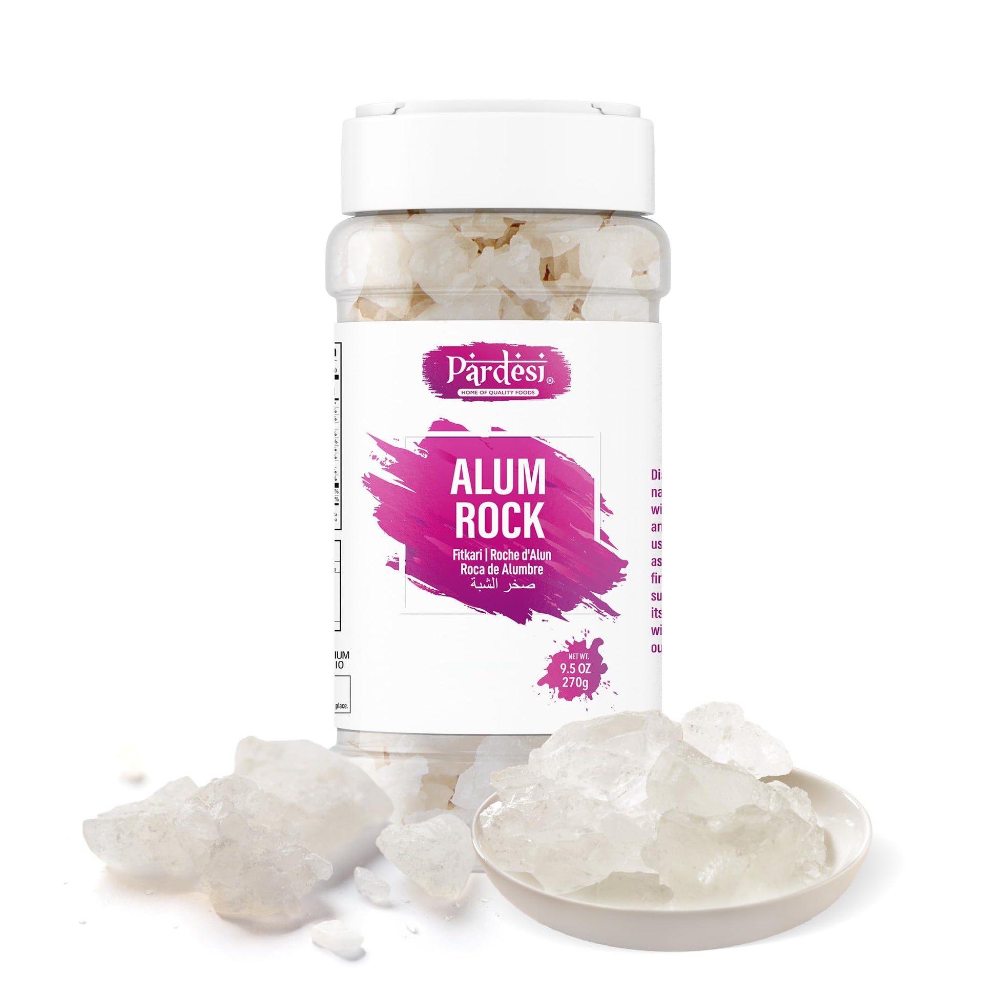 PARDESI Natural White Alum Crystal Rock - 270g | Potassium Alum for Cooking, Pickling, Water Clarification, DIY Crafts