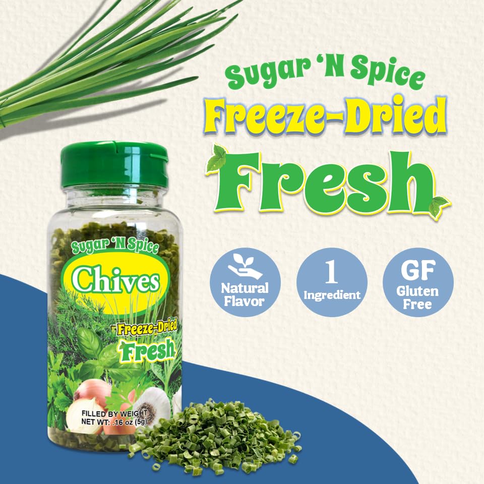 Sugar 'N Spice Premium Freeze-Dried Herbs & Spices, Strong Aroma And Fresh Flavor (Chives, 0.16 Ounce (Pack Of 1))