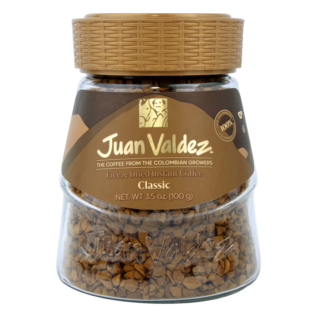 Juan Valdez Instant Colombian Coffee, Freeze Dried, 3.5 oz Jar, 100% Colombian, Kosher, Pack of 1
