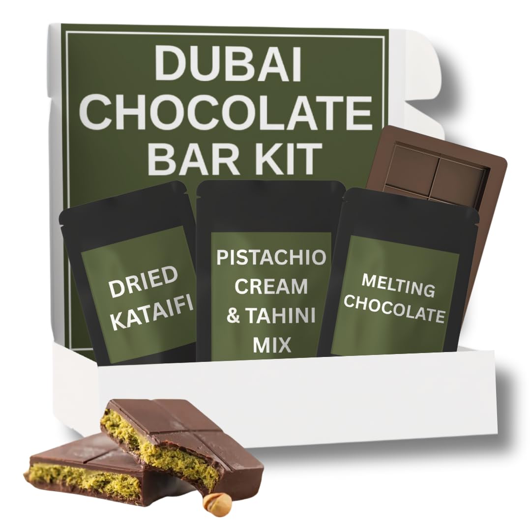 Dubai Chocolate Bar Kit Master DIY Kit with Pistachio Cream, Tahini, Jumbo Mold, Milk Chocolate Melting Wafers - Big Size