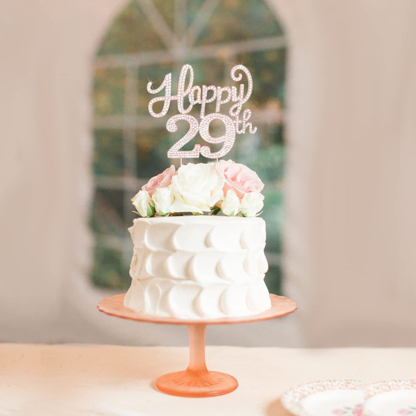 Happy 29Th Birthday Rose Gold Rhinestone Cake Topper - 29Th Birthdayanniversary,Cheers To 29 Years Old Bday Party Metal Sparkly