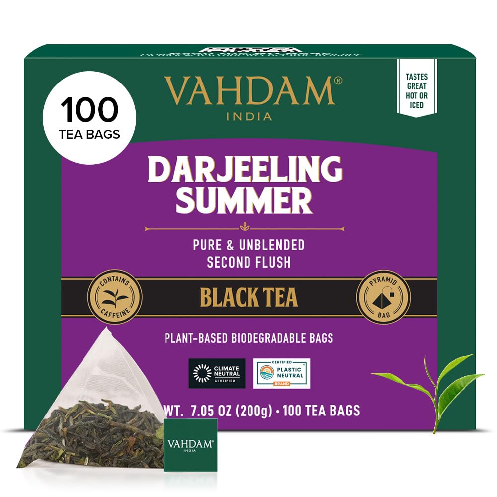 VAHDAM Darjeeling Black Tea Bags, High Caffeine, Non-GMO, Gluten Free, 100 Count