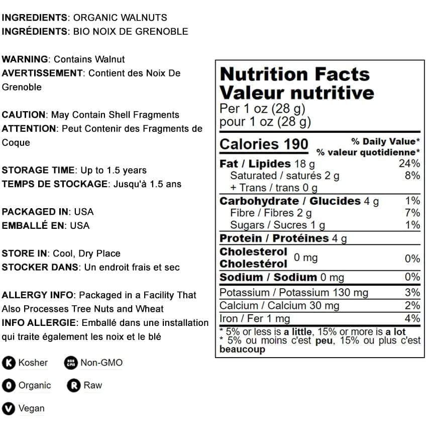 Organic California Walnuts Halves & Pieces, 4 Ounces - Non-Gmo, Raw, Unsalted, Shelled, Vegan, Kosher, Sirtfood, Bulk Snack. Hig