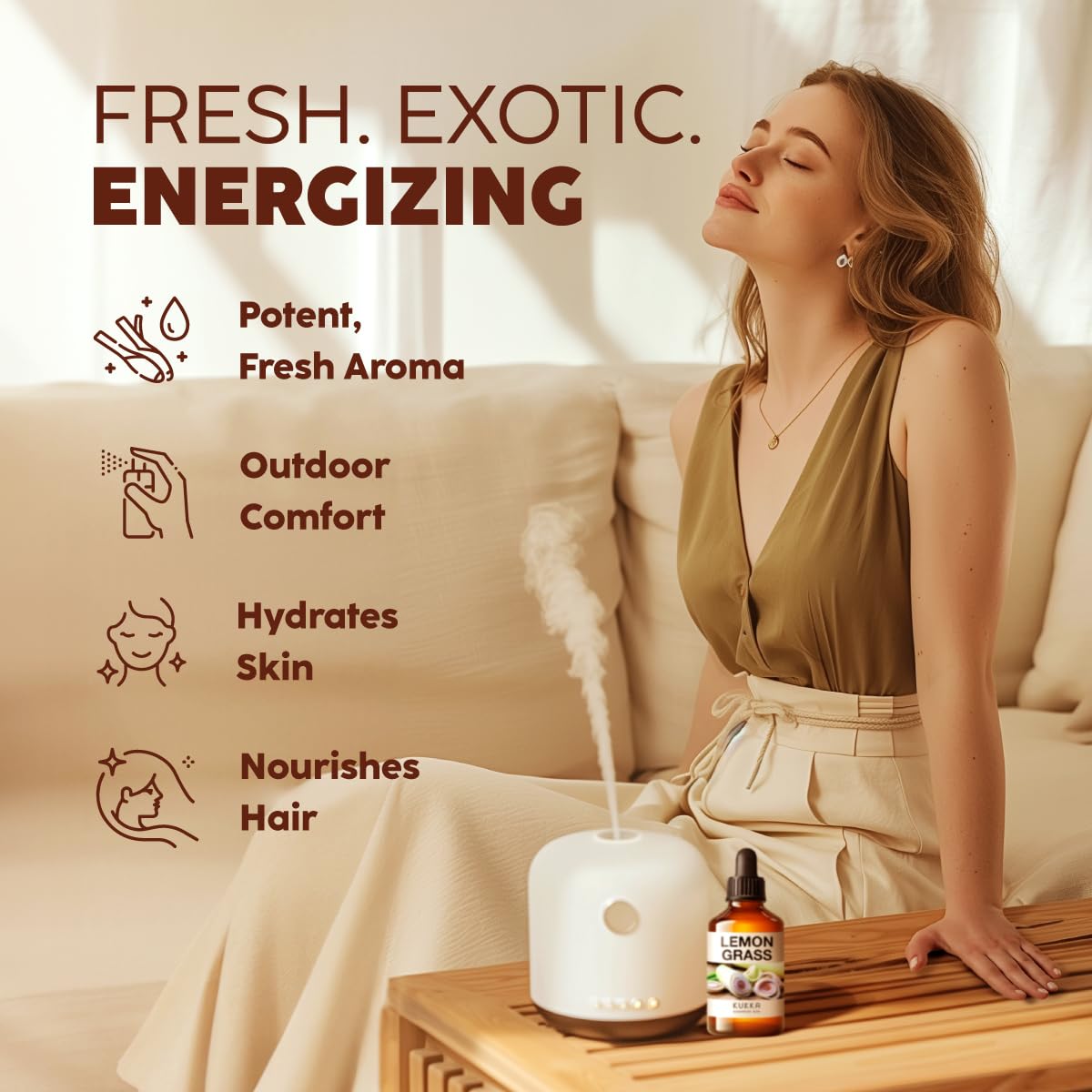 Kukka Lemongrass Essential Oil For Diffuser - 100% Natural Therapeutic Grade Lemongrass Oil For Hair - Cleansing & Nourishing Le