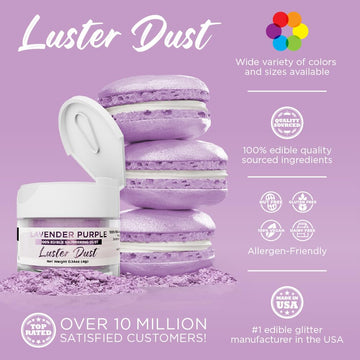 Luster Dust - Lavender Purple (4G 1X Jar) | Edible Vegan Dust & Paint For Cake Decorating, Ice Cream, Desserts, Cocktails And Be