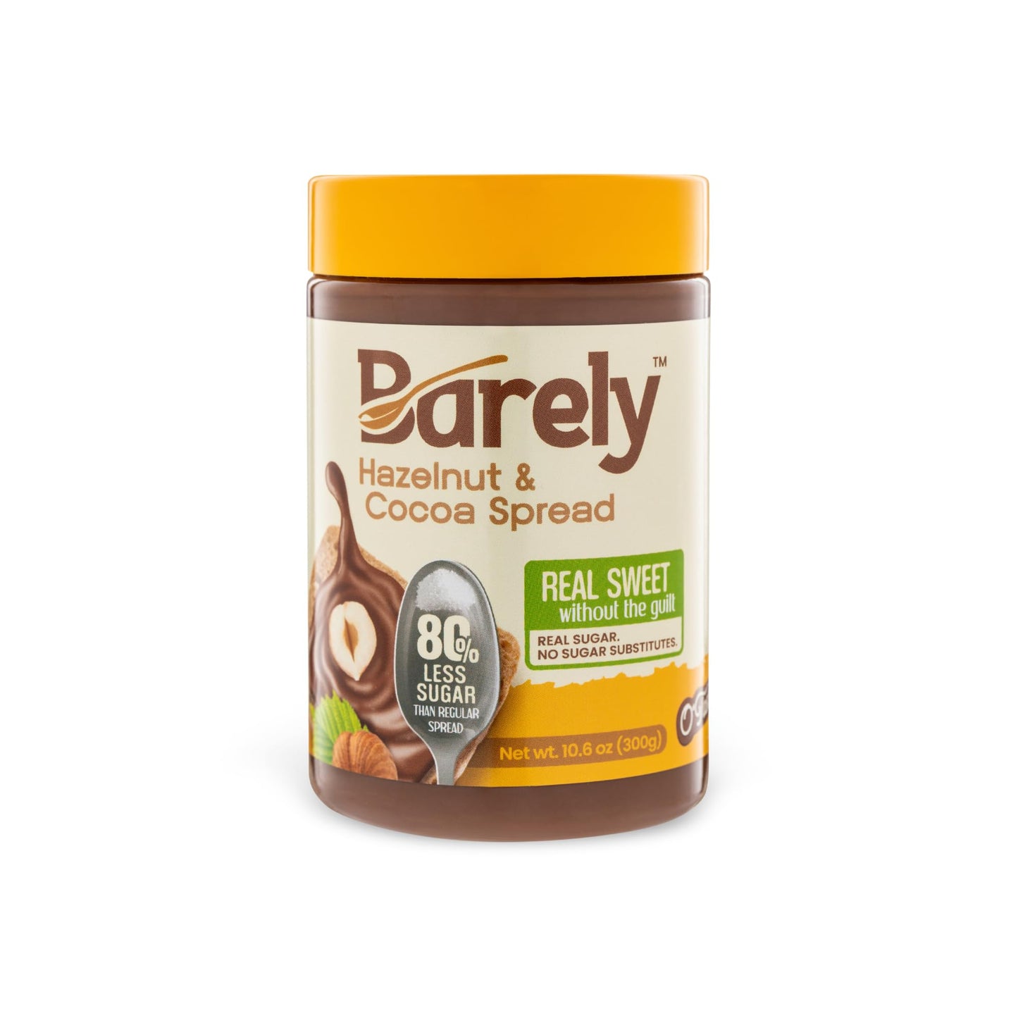 Barely Hazelnut & Cocoa Spread, Low Sugar, Vegan, Keto Friendly, 3.2g Cane Sugar, Pack of 1, Model COCOASP1PACK01