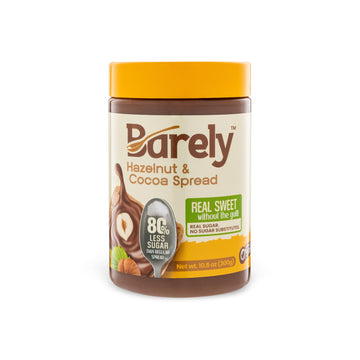 Barely Hazelnut & Cocoa Spread, Low Sugar, Vegan, Keto Friendly, 3.2g Cane Sugar, Pack of 1, Model COCOASP1PACK01