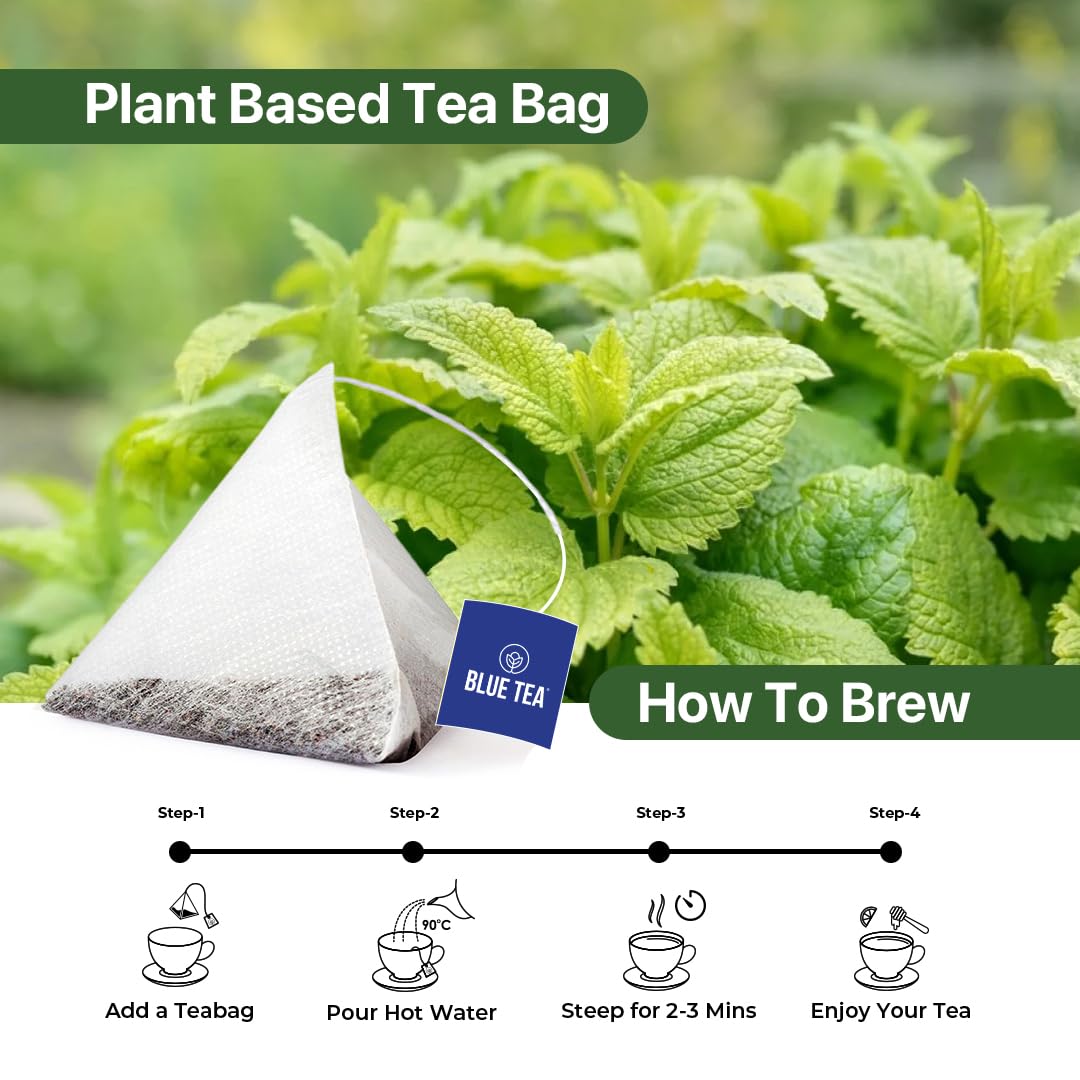 BLUE TEA Lemon Balm Tea - Caffeine Free, Vegan, Gluten Free - 30 Tea Bags - Tin Pack