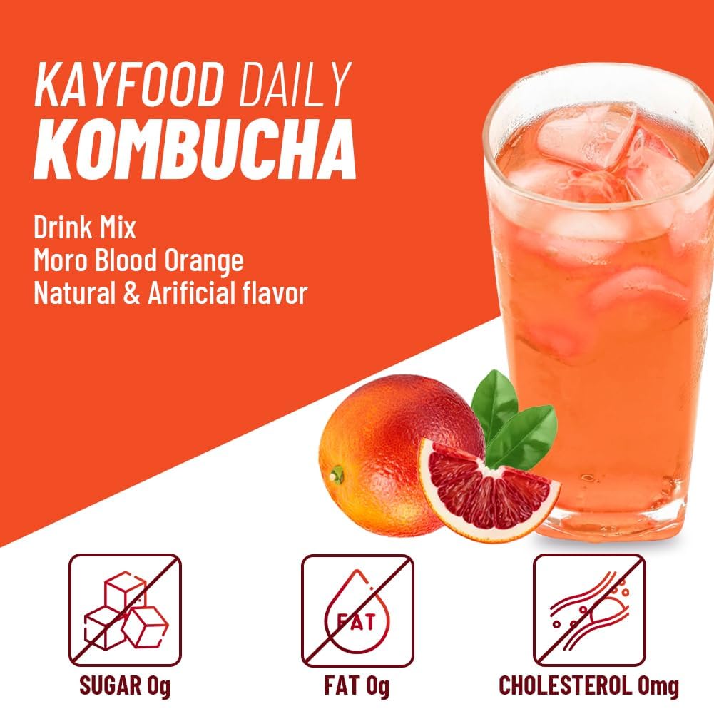 KAYFOOD Daily Kombucha Powder Tea 5g x 20 sticks (100g/3.52oz) with Bottle Sugar Free Diet Tea (Moro Blood Orange Bottle Set)