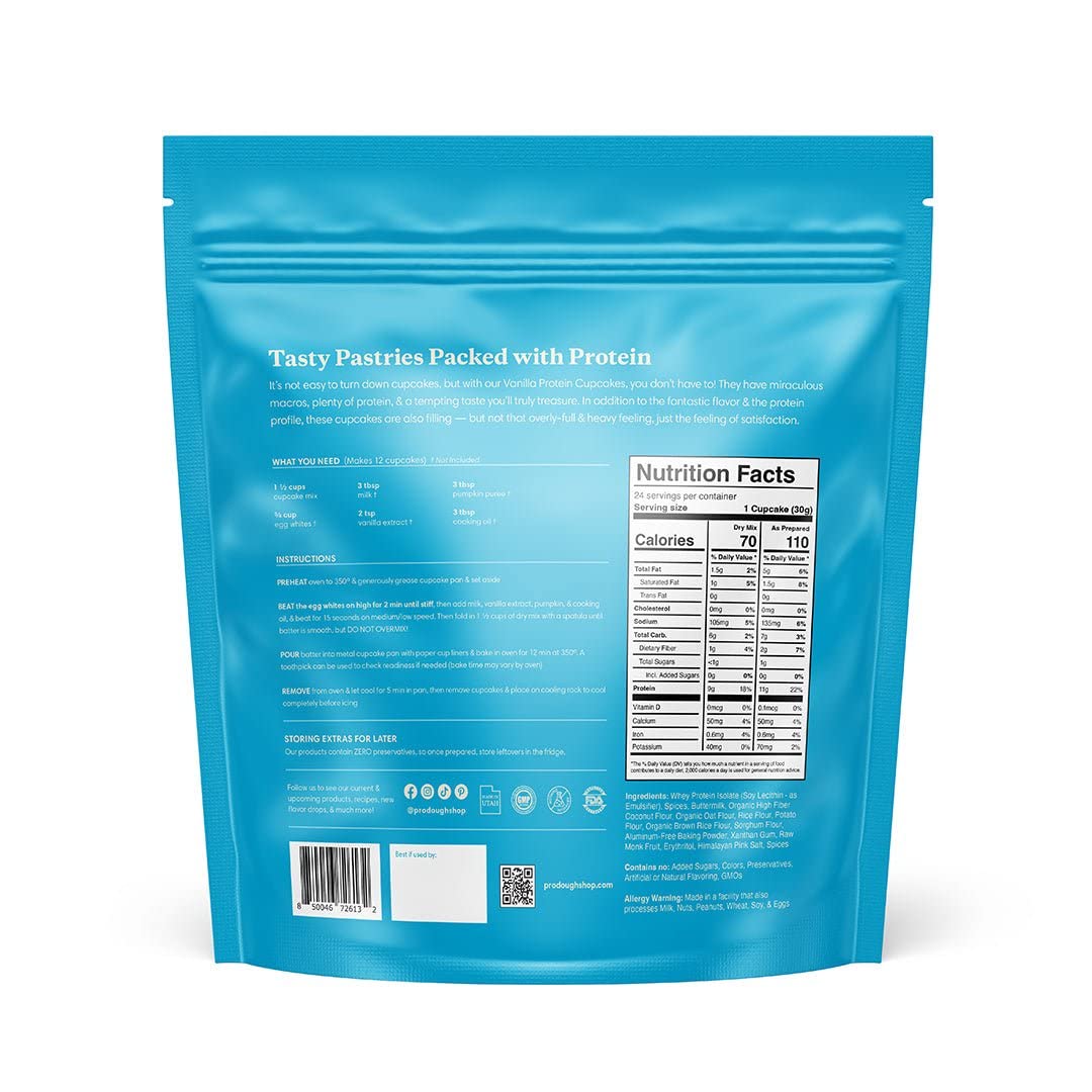 Prodough High Protein- Gluten Free Cupcake Mix, Low Carb, 13G Of Protein Per Cupcake, No Added Sugars, Keto Friendly, Makes 12,