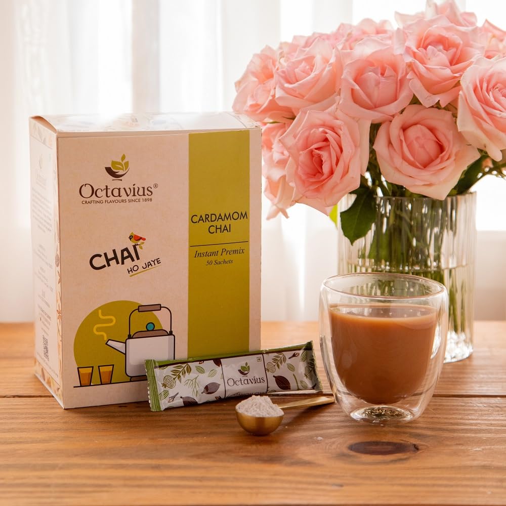 Octavius | Cardamom Premix Tea - 50 Pouches | Elaichi Chai | Readymade Tea Mix | Ready Tea | Premix Tea Powder | Instant Tea | T