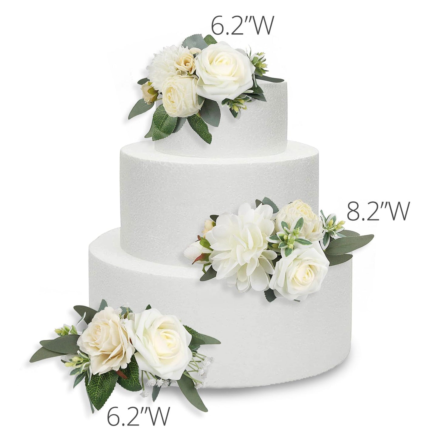 Rinlong 3Pcs Pre-Made Cake Toppers White Flowers Cake Decorations Wedding Cake Decorating Flowers Decor Birthday Baptism Party C