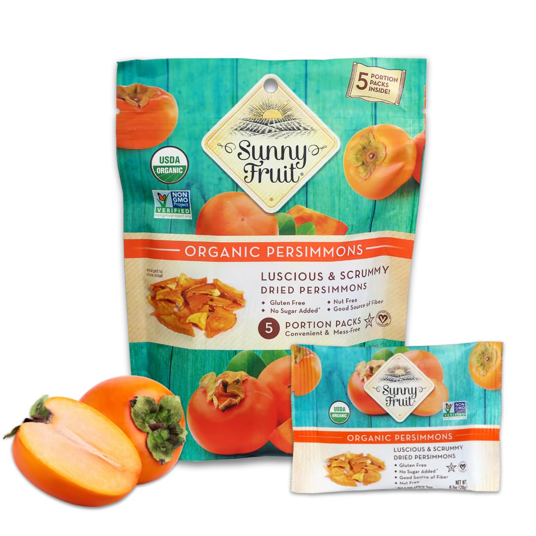 Sunny Fruit Organic Dried Persimmons - 1 Bag (5 Individual Portion Packs) | Healthy, Convenient Snack Packs | ORGANIC, NON-GMO, 