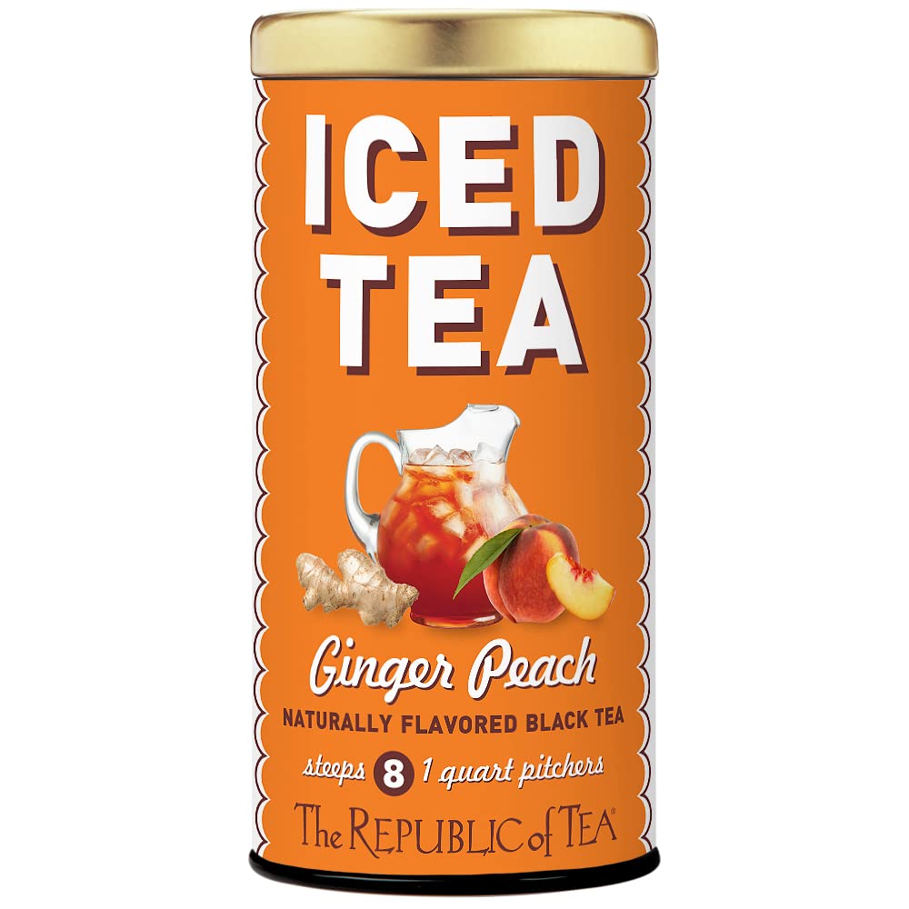 The Republic of Tea Ginger Peach Black Iced Tea, 8 Count, 8 Large Pouches for 8 Quarts