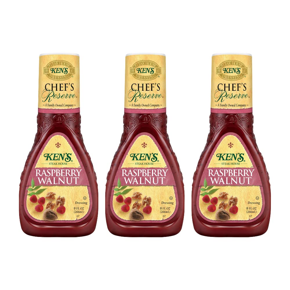 Kens Steak House Raspberry Walnut Dressing, 9 Ounce (Pack of 3), Flavorful Salad Dressing