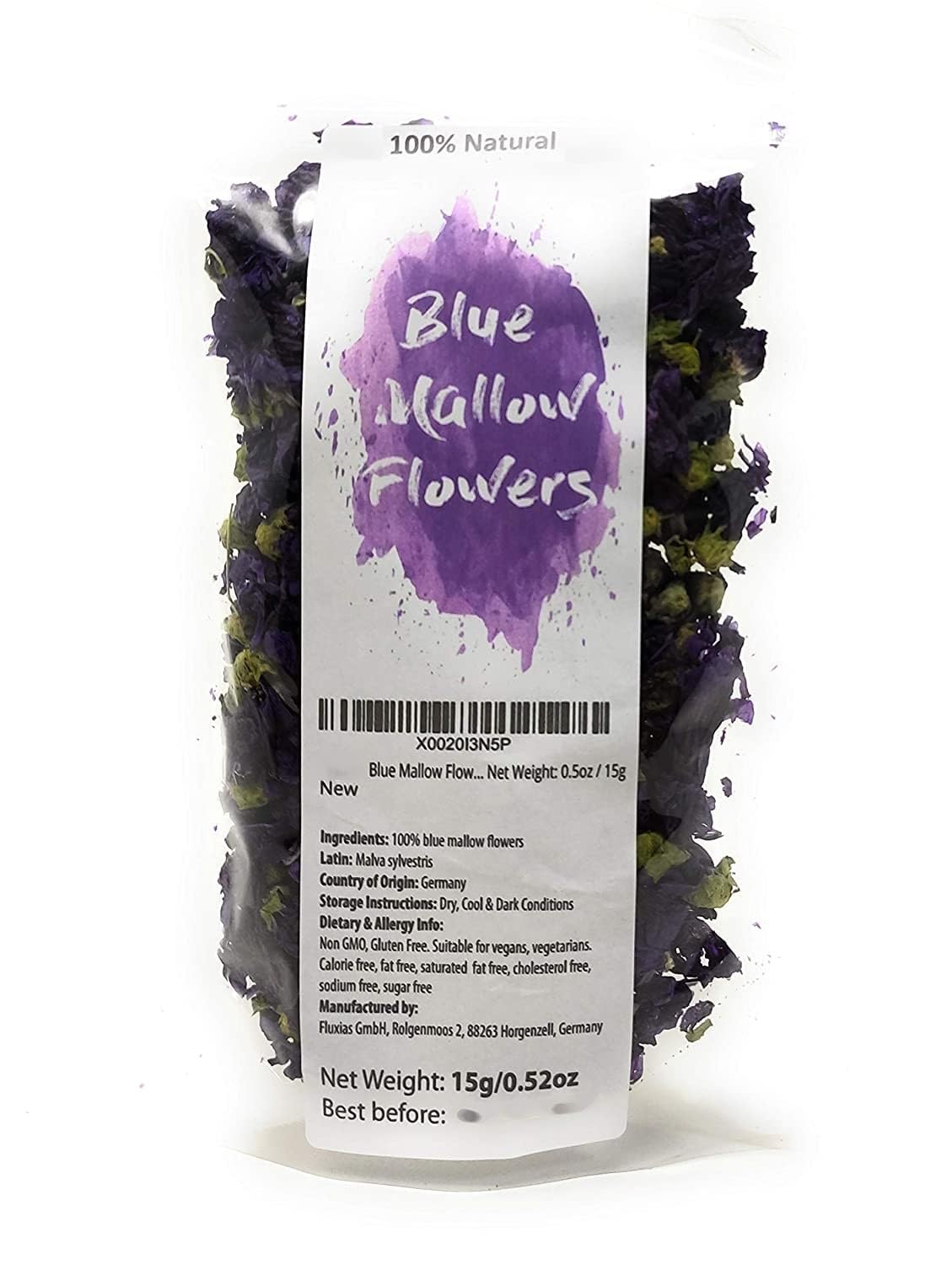 Dried Blue Mallow Flowers - 100% Natual Malva Sylvestris, Net Weight: 0.5Oz / 15G - Color-Changing Blue Herbal Tea