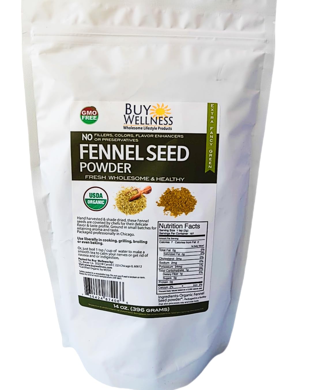 Buy Wellness Organic Fennel Seeds Powder, Non-GMO, Gluten-Free, 16 oz Bulk Pack