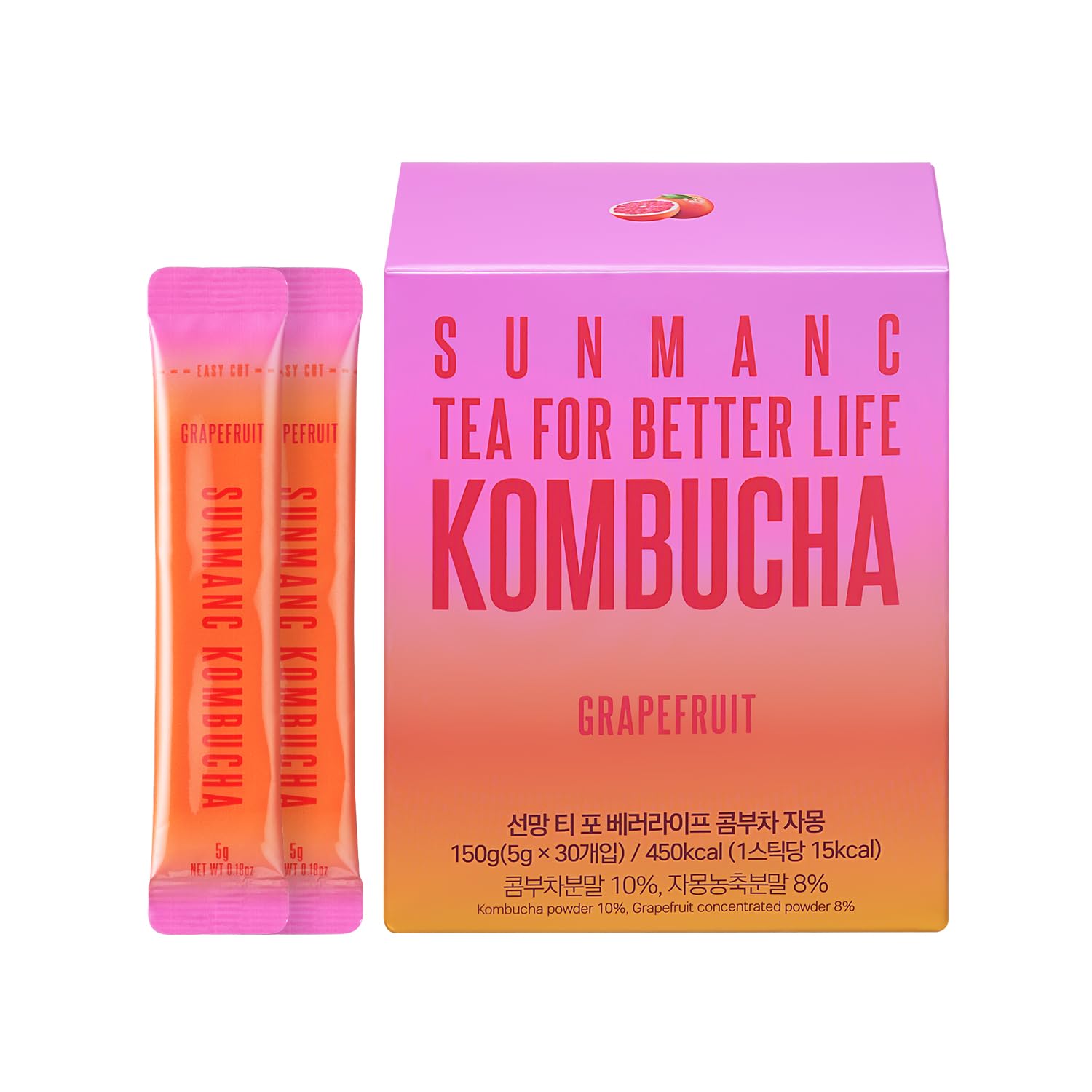 SUNMANC Kombucha Powdered Drink Mix, Sparkling Probiotic, Low Calorie, 0g Sugar, 5.29 Ounce, Grapefruit Flavor