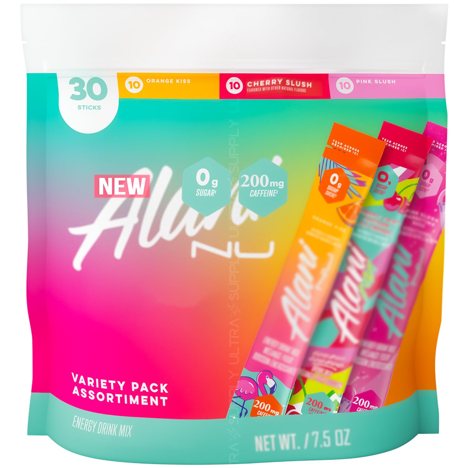 Alani_Nu Energy Drink Mix Variety Pack (30 Count. Value Pack) - 200Mg Energy Blend - 0G Sugar - Orange Kiss  Cherry Slush & Pink Slush - Instant Powder Sticks