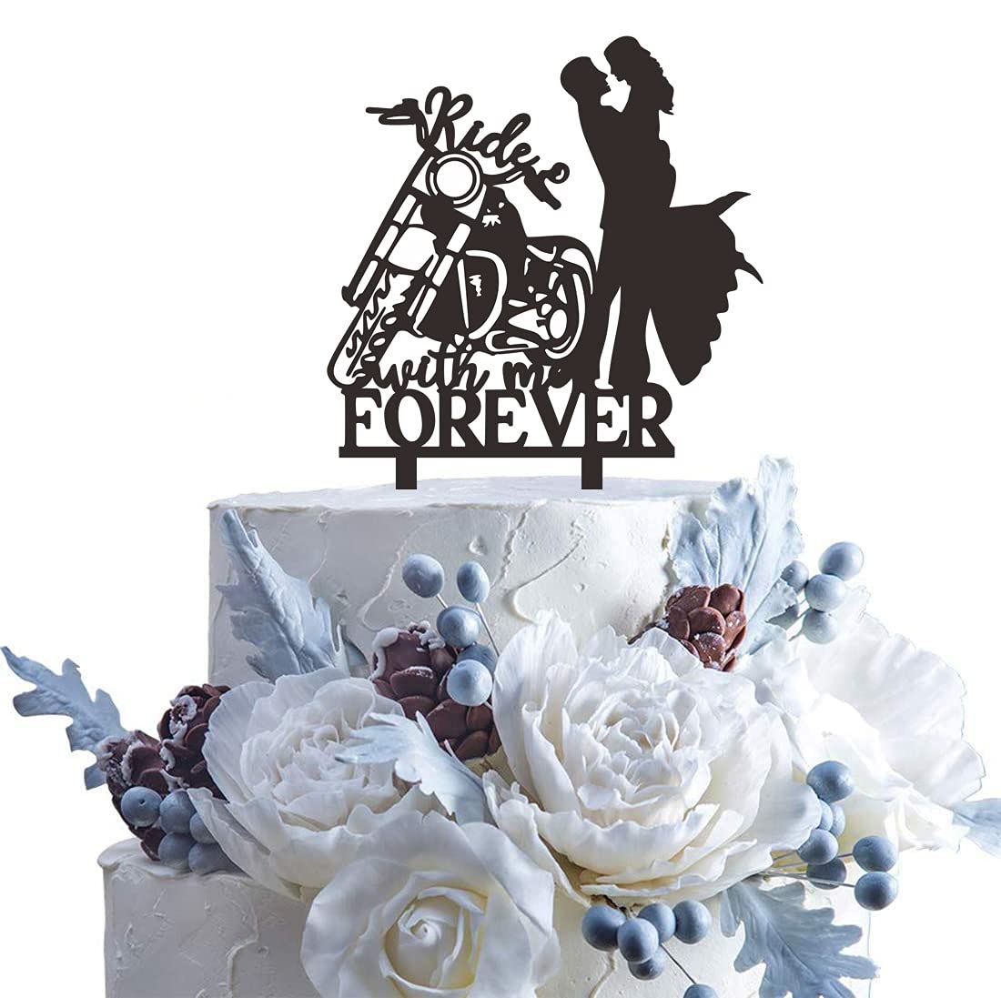 Motorcycle Wedding Cake Topper, Ride With Me Forever Cake Topper, Bride And Groom With Motorcycle Cake Topper For Wedding/Annive