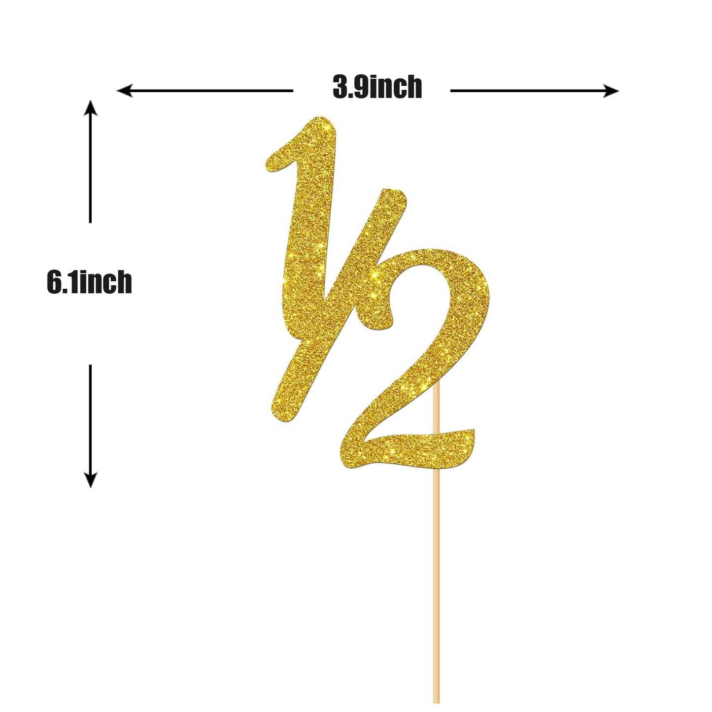 Gold Glitter Half Year Old Cake Topper - Half Year 1/2 Cake Topper - For Half Year Anniversary/Baby Shower/Baby'S Half Year Old