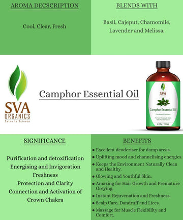 Sva Organics Camphor Essential Oil (118 Ml)- 100% Pure And Natural Therapeutic Grade Essential Oil | Perfect For Aromatherapy, R