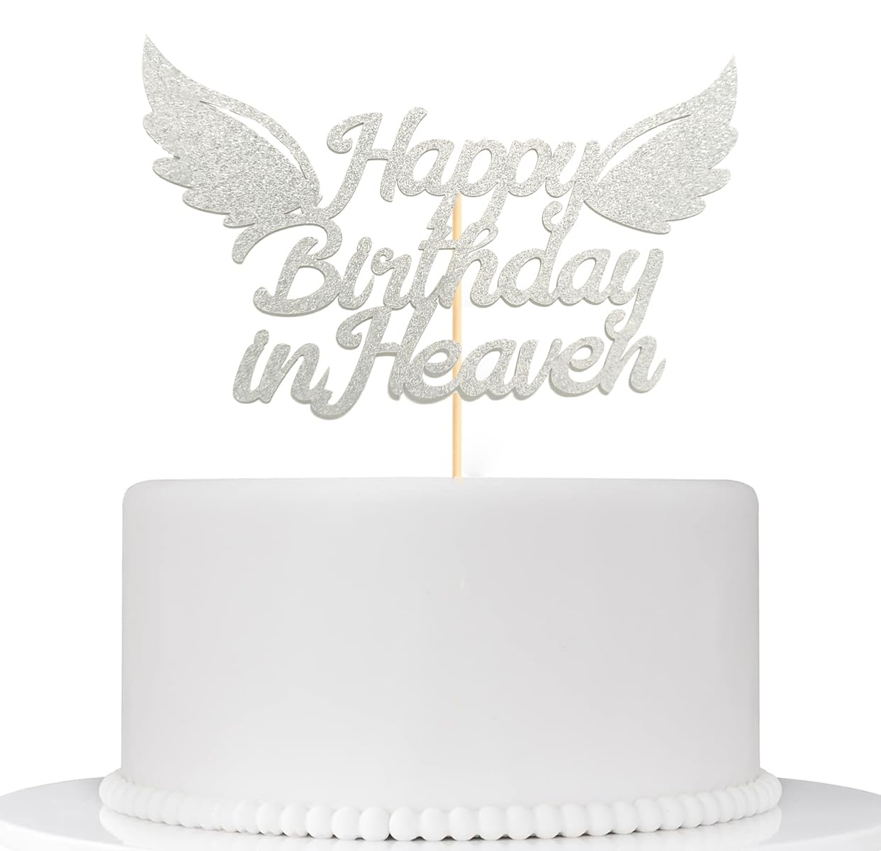 Happy Birthday in Heaven Cake Topper Party Decorations for Birthday,Anniversary,Funeral,Celebration of Life Party Supplies,Silve