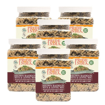 Pride Of India - PACK of 6 - Indian Brown Basmati Rice & Lentil Kitchari Mix - Protein Superfood, 1.5 Pound Jar