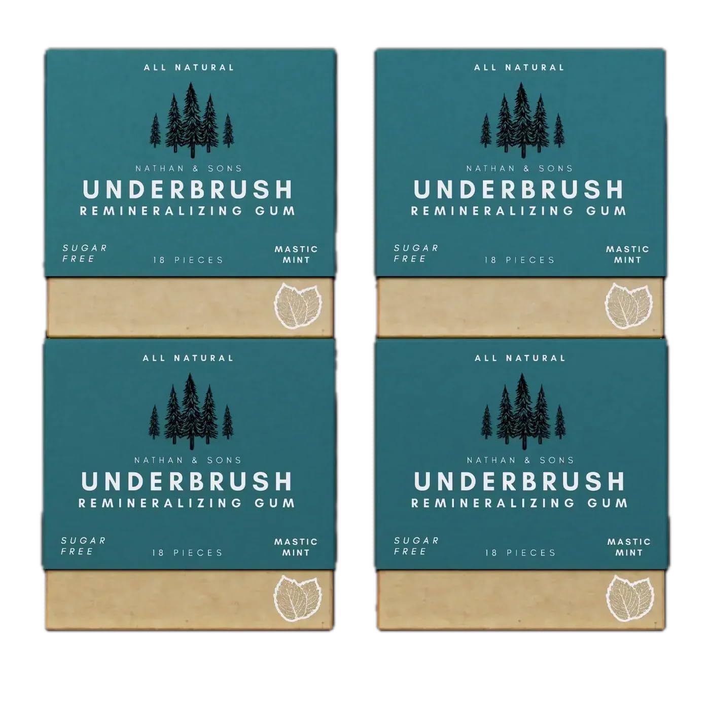 Nathan and Sons - Underbrush Gum - Sugarless Gum with Nano Hydroxyapatite for Fresh Breath and Enamel Care - Pack of 4