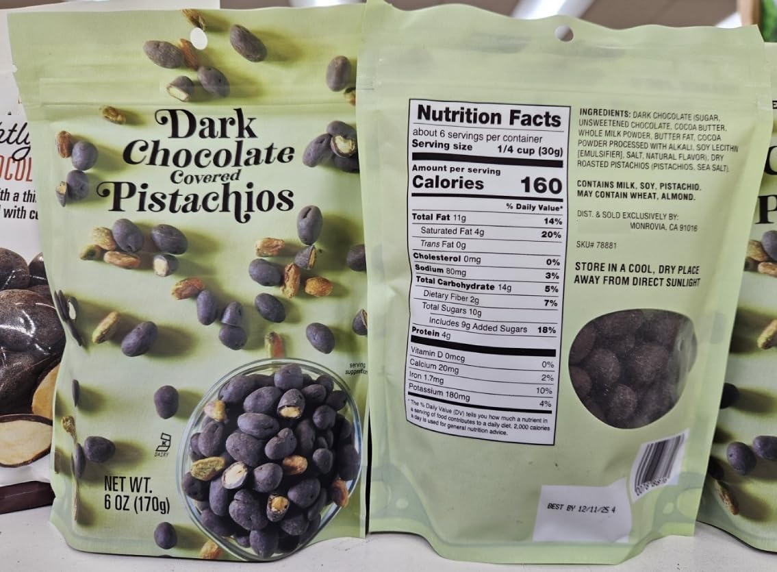 Trader Joe Dark Chocolate Covered Pistachios 6oz 170g (Two Bags)