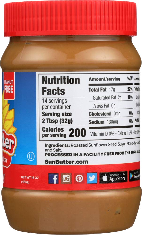 Sunbutter Creamy Sunflower Seed Spread, 16 Oz Plastic Jars (Pack Of 3)