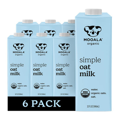 Mooala Organic Simple Oat Milk, 32oz - 3 Ingredient, Shelf Stable, No Gums, No Oils, No Fillers, Non-GMO, No Additives, Dairy Fr