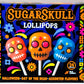 Halloween Sugar Skull Lollipops Candy, 24 Pack, Dia De Los Muertos, Strawberry, Orange, and Blue Raspberry Suckers