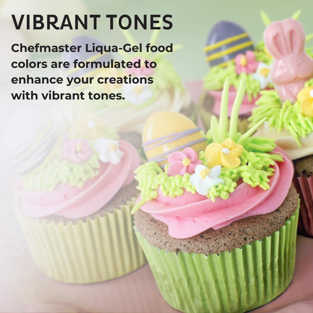 Chefmaster 4-Bottle Set Of Neon Food Coloring, Liqua-Gel® Vibrant Colors, Professional-Grade Dye For Easter Eggs, Icing, Frosting, Fondant, & Batters, Fade-Resistant, Made In Usa, 0.67 Oz