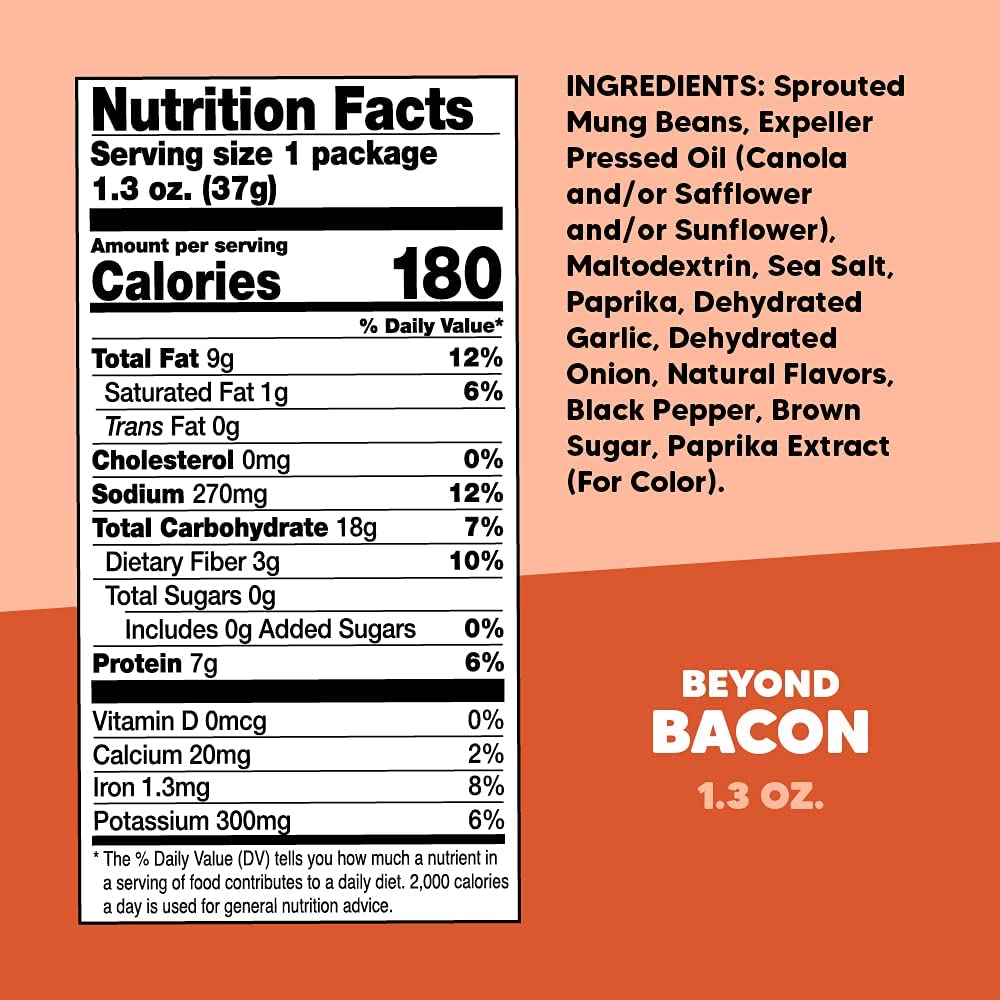 Crunchsters Sprouted Mung Beans, Plant-Based Protein Super-Snack, Gluten-Free, Vegan, 1.3oz Bags, Beyond Bacon, 12-Pack