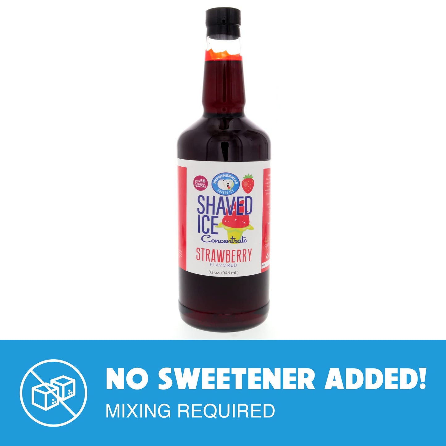 Hypothermias Shaved Ice Syrup Concentrate, Unsweetened Strawberry, 32 Fl Oz, Makes 8 Gallons of Flavor Syrup