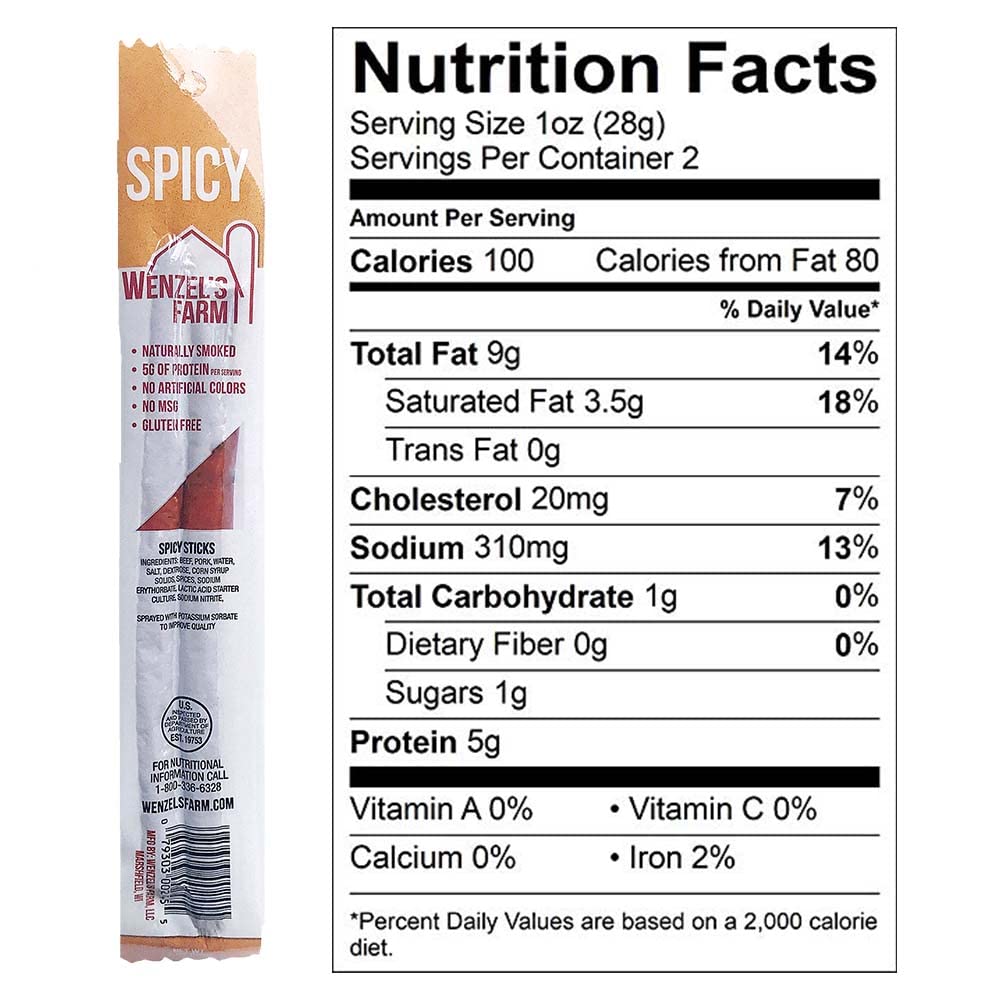 Wenzels Farm Snack Sticks - High Protein, Low Carb, Gluten Free - 16 oz (8 packs of 2) - Original Variety Pack