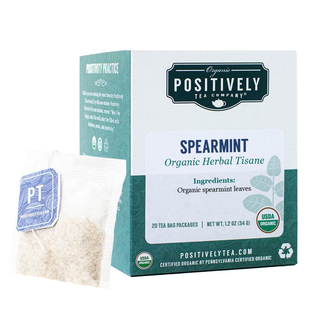 Organic Positively Tea Company Spearmint Leaf Herbal Tea Bags, 20 Count, Caffeine-Free, Refreshing Herbal Infusion