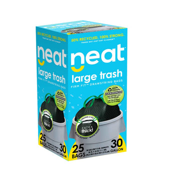 Neat Tall Kitchen 30 Gallon Drawstring Trash Bags - (25 Count) - Triple Ply Fortified, Eco-Friendly 50% Recycled Material, Neutr