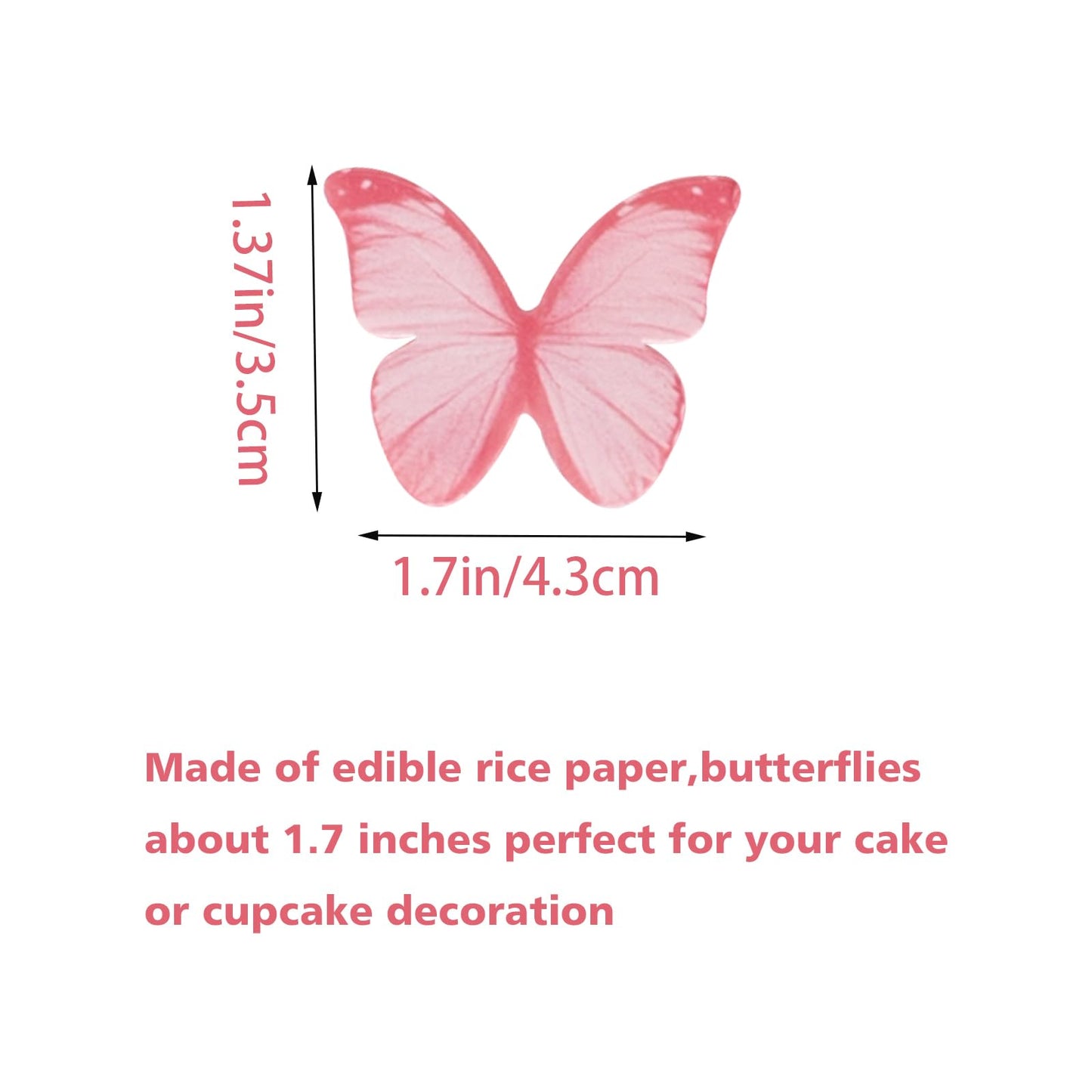 50Pcs Edible Pink Butterfly Cupcake Toppers Edible Wafer Paper Butterfly Decorations For Women Girls' Happy Birthday Cake Topper