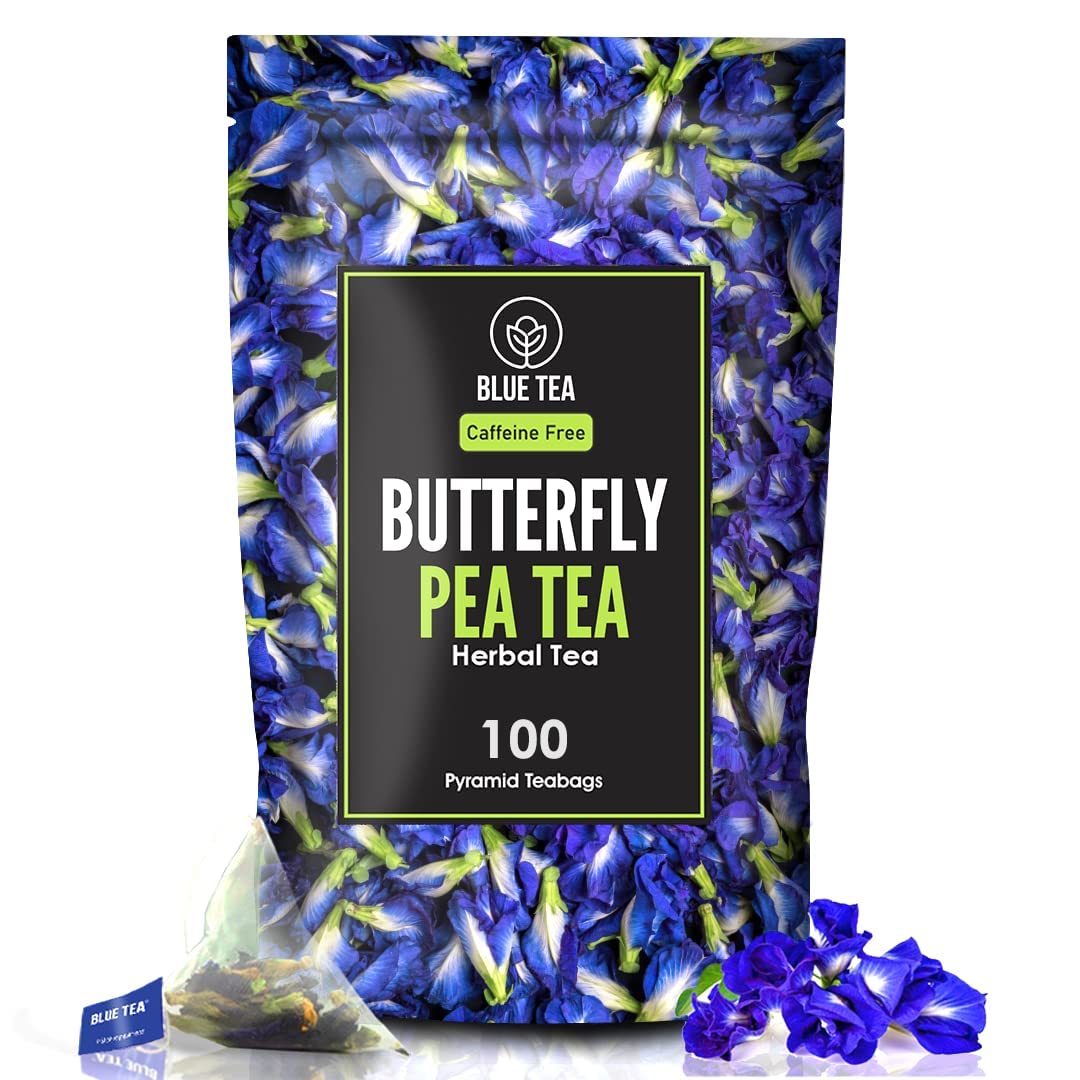 BLUE TEA - Butterfly Pea Flower Tea - 100 Count - Pyramid Plant Based Tea Bag | Black Deals Friday 2025 | ANTIOXIDANT RICH | Tea Gift - Herbal Tea - Flower Based - Caffeine Free - Non-Bitter | Zipper Pack